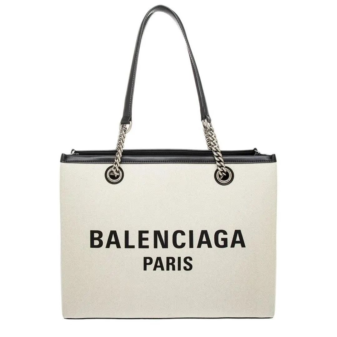 Balenciaga Duty Free Medium Leather Canvas Tote Women`s Black