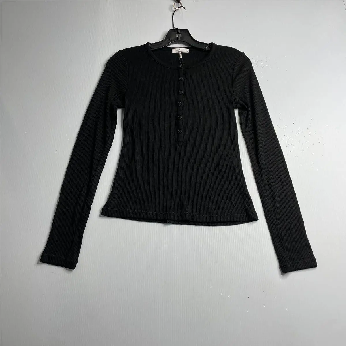 Rag Bone The Rib Knit Henley Top Women`s Size S Black WCC23ST049LB49