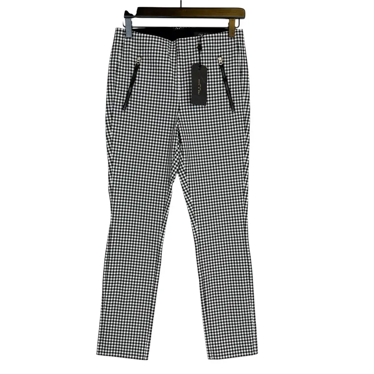 Rag Bone White Black Simone Gingham w Pockets Pants - 6