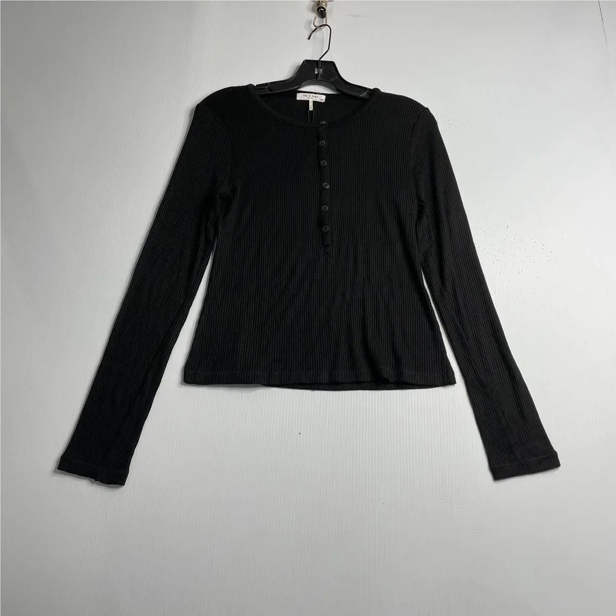 Rag Bone The Rib Knit Henley Top Women`s Size M Black WCC23ST049LB49