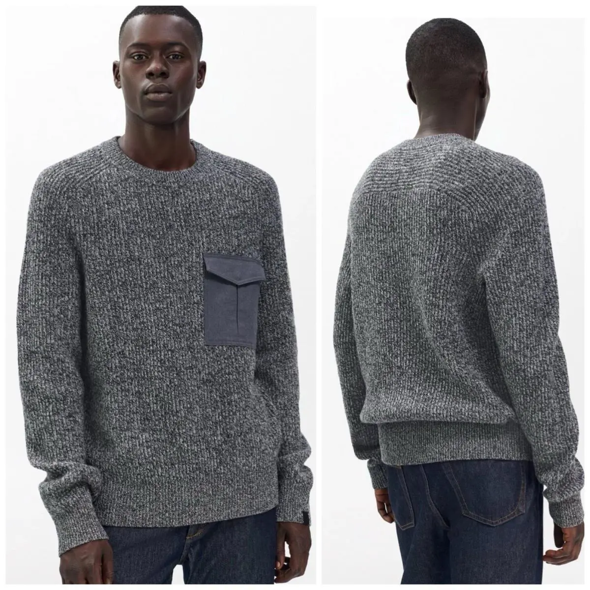 Rag Bone Walker Marled Mixed Wool Media Crew Sweater In Grey Size: L