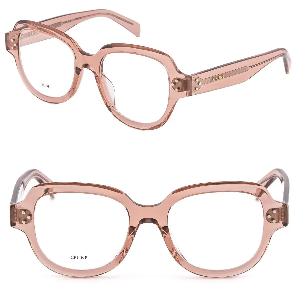 Celine 50141 Bold 3 Dots Crystal Pink Optical Fashion Eyeglass CL50141U 074 50mm