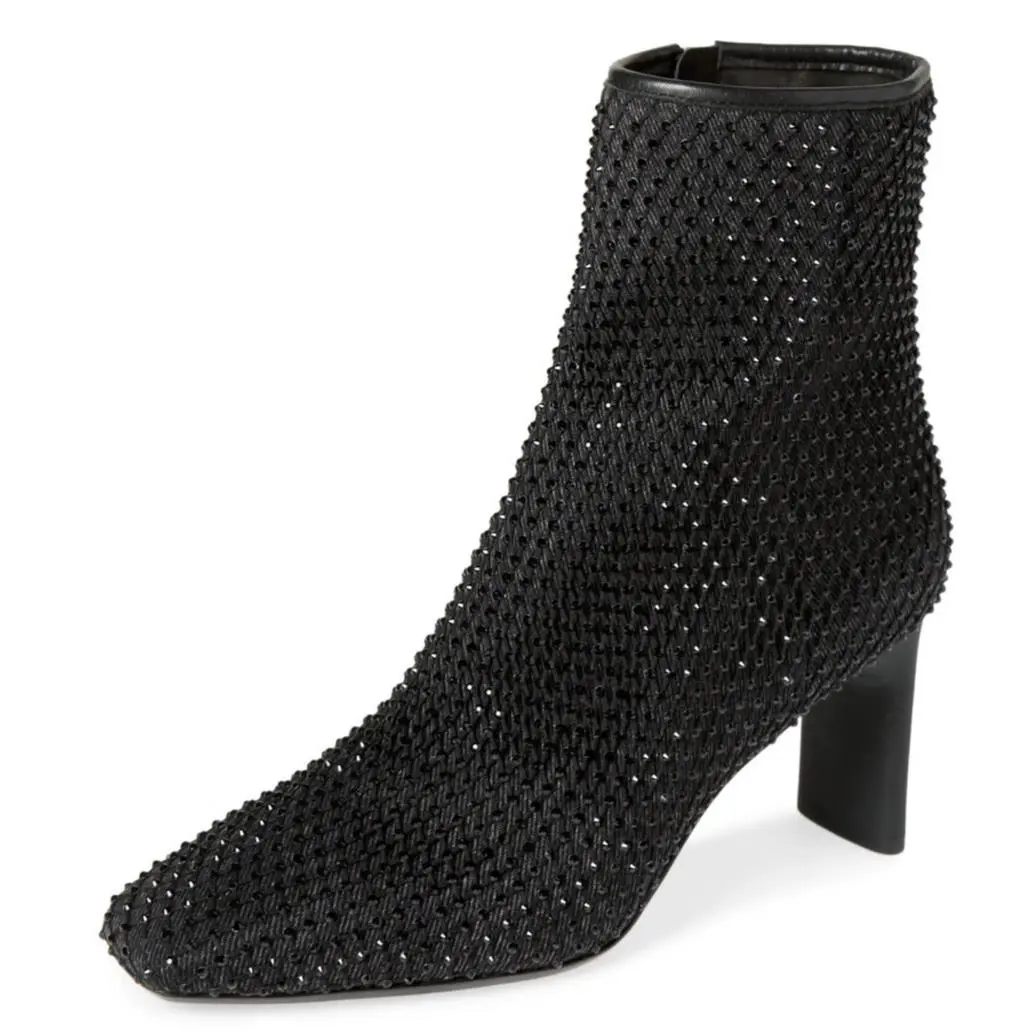 Rag Bone Aja Women`s Diamante Mesh Bootie Heel Boots Black Size 39 / US 9