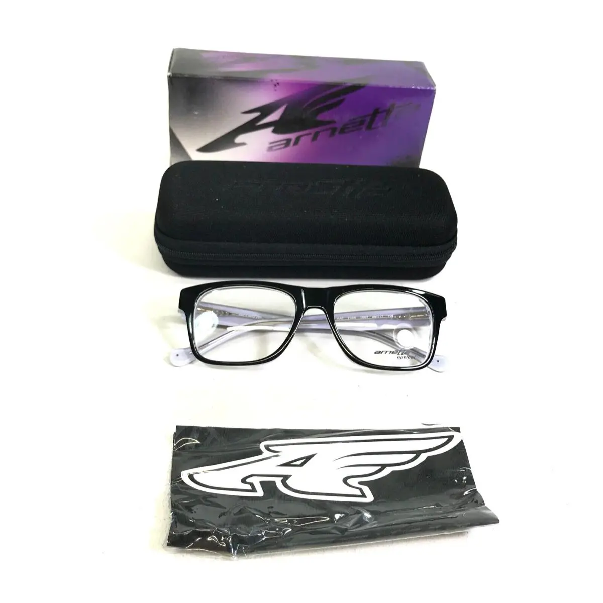 Arnette Small Eyeglasses Frames High Hat 7086 1007 Black White Purple 49-17-135