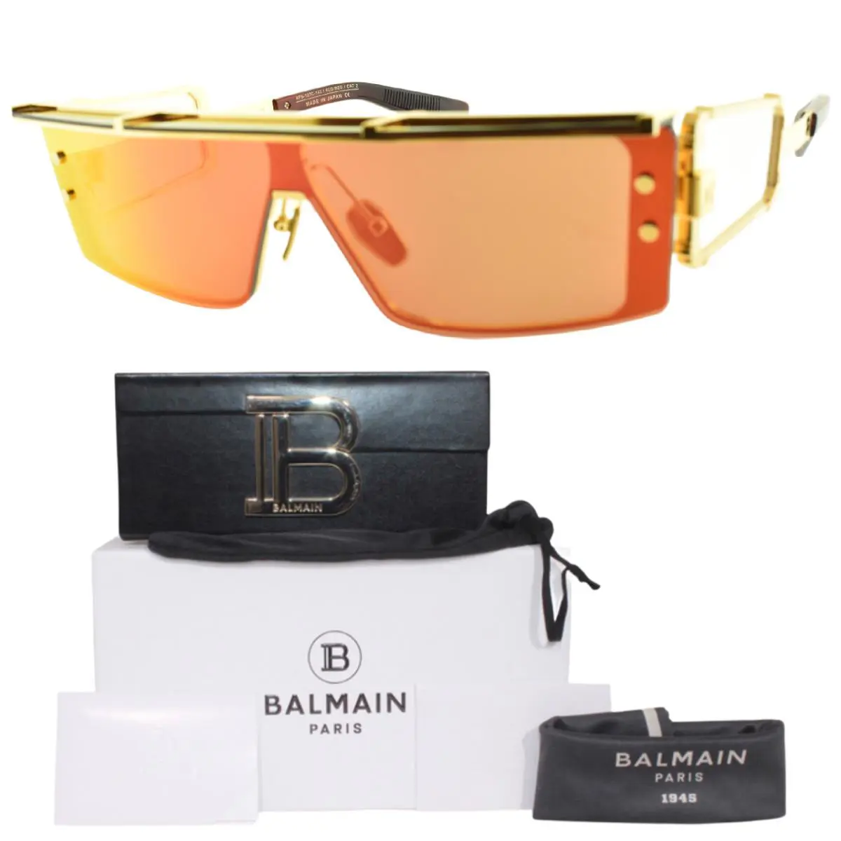 Balmain Fletch Wonderboy-iii BPS-127C-145 Red Gold Rectangle Sunglasses