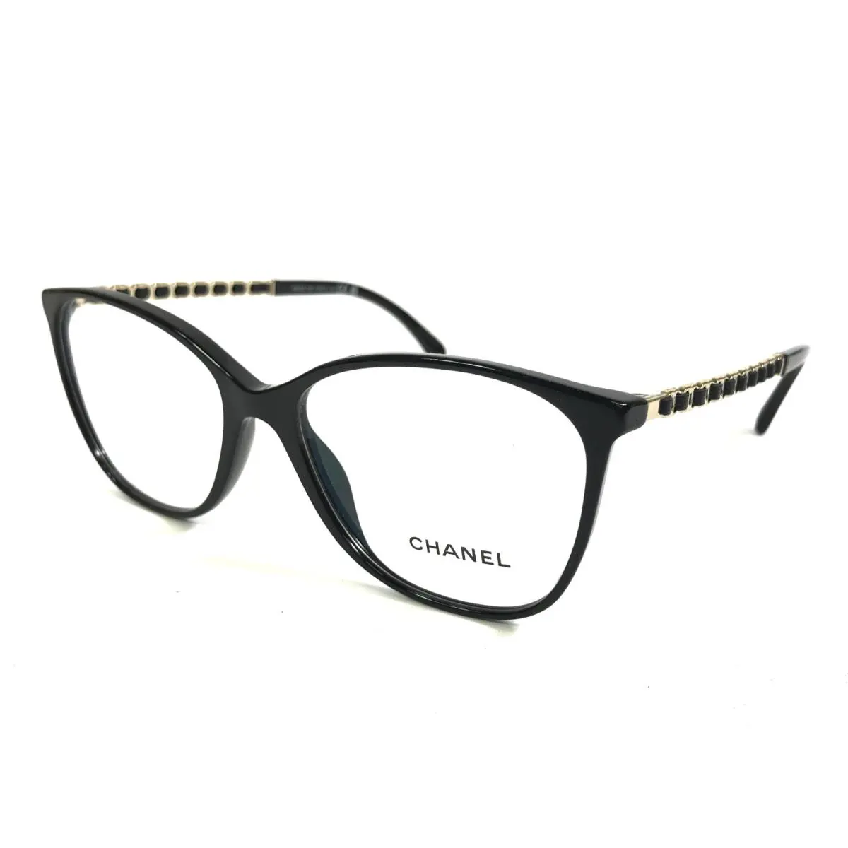 Chanel Eyeglasses Frames 3408-Q c.622 Black Gold Woven Leather 54-16-140