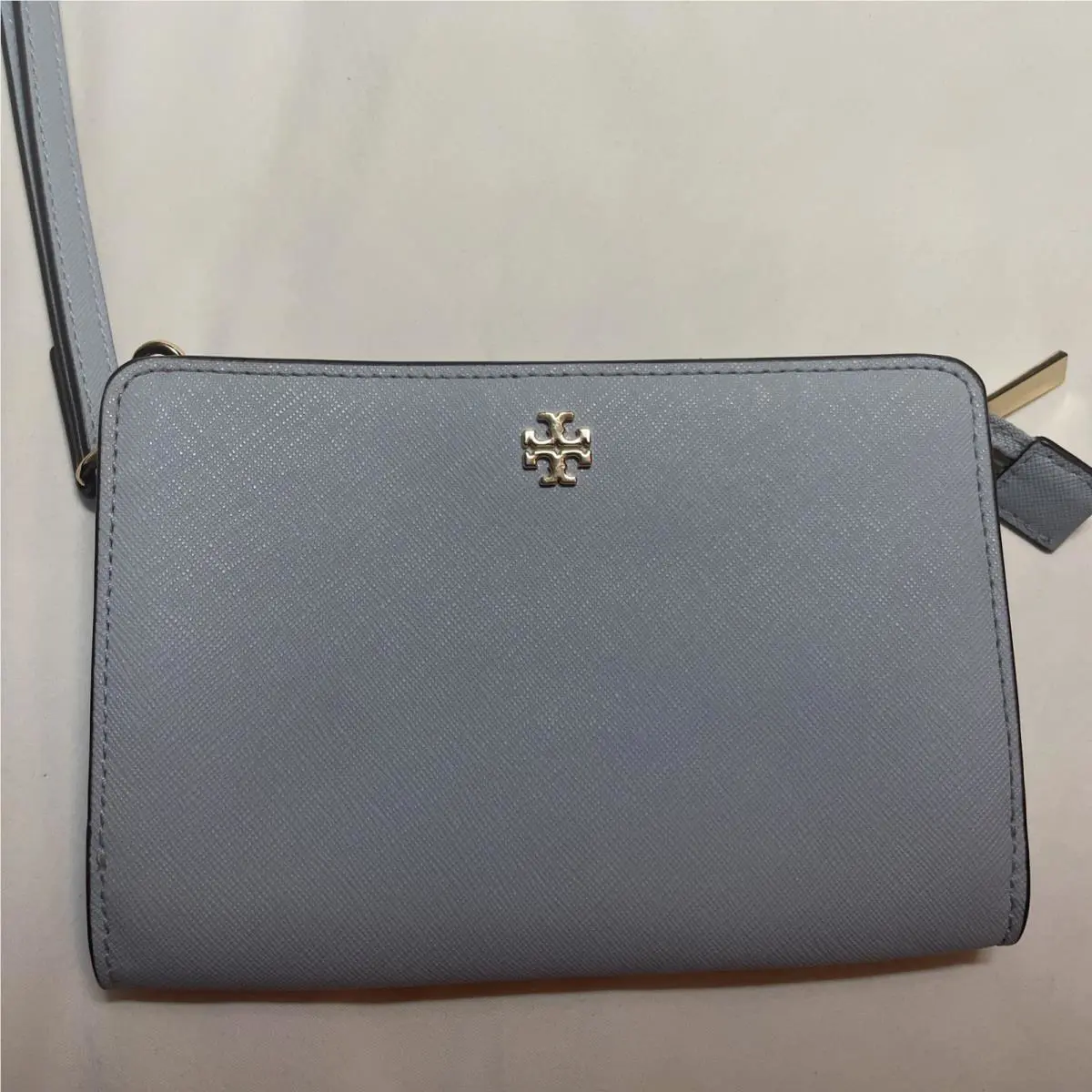 Tory Burch Emerson Zip Continental Wallet Wristlet Icicle Blue Saffiano