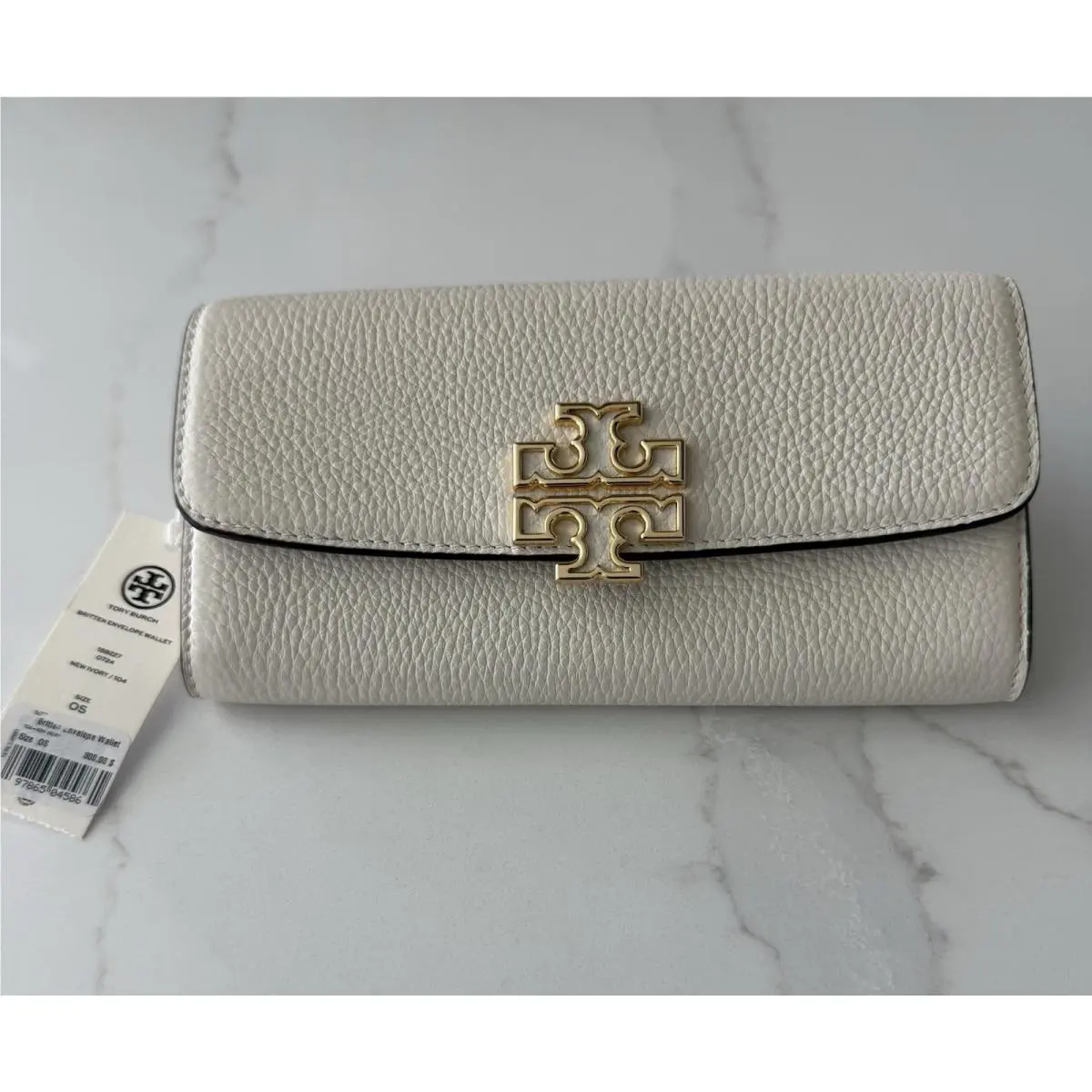 Tory Burch Britten Envelope Wallet Pebbled Leather Ivory