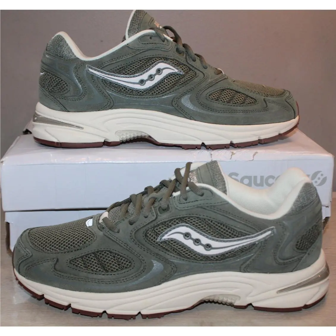Saucony Men`s Grid Jazz 9 Olive/off-white Sneakers Shoes Size 10 - Green