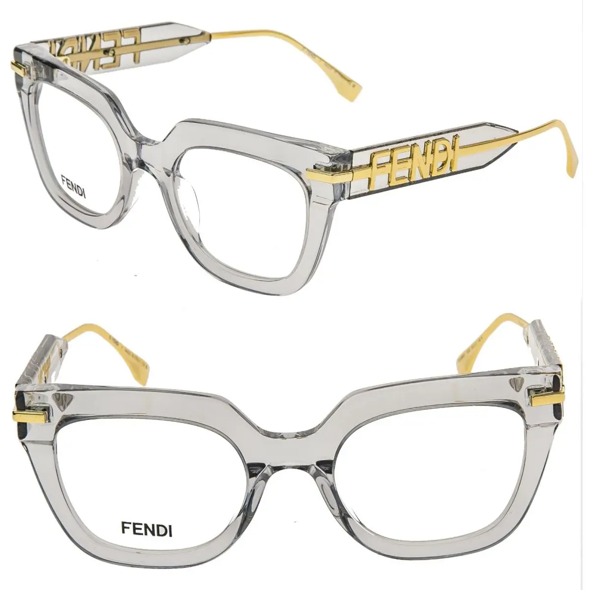 Fendi Fendigraphy Hobo Logo 50065 001 Gray Crystal Eyeglass Frame 50mm FE50065I