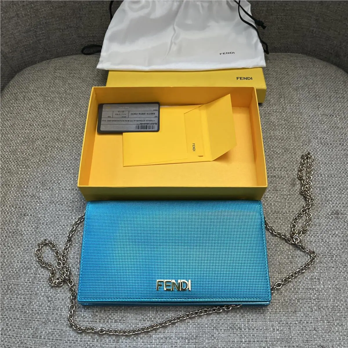 Fendi Blue Embossed Leather Chain Clutch Bag 8M0219