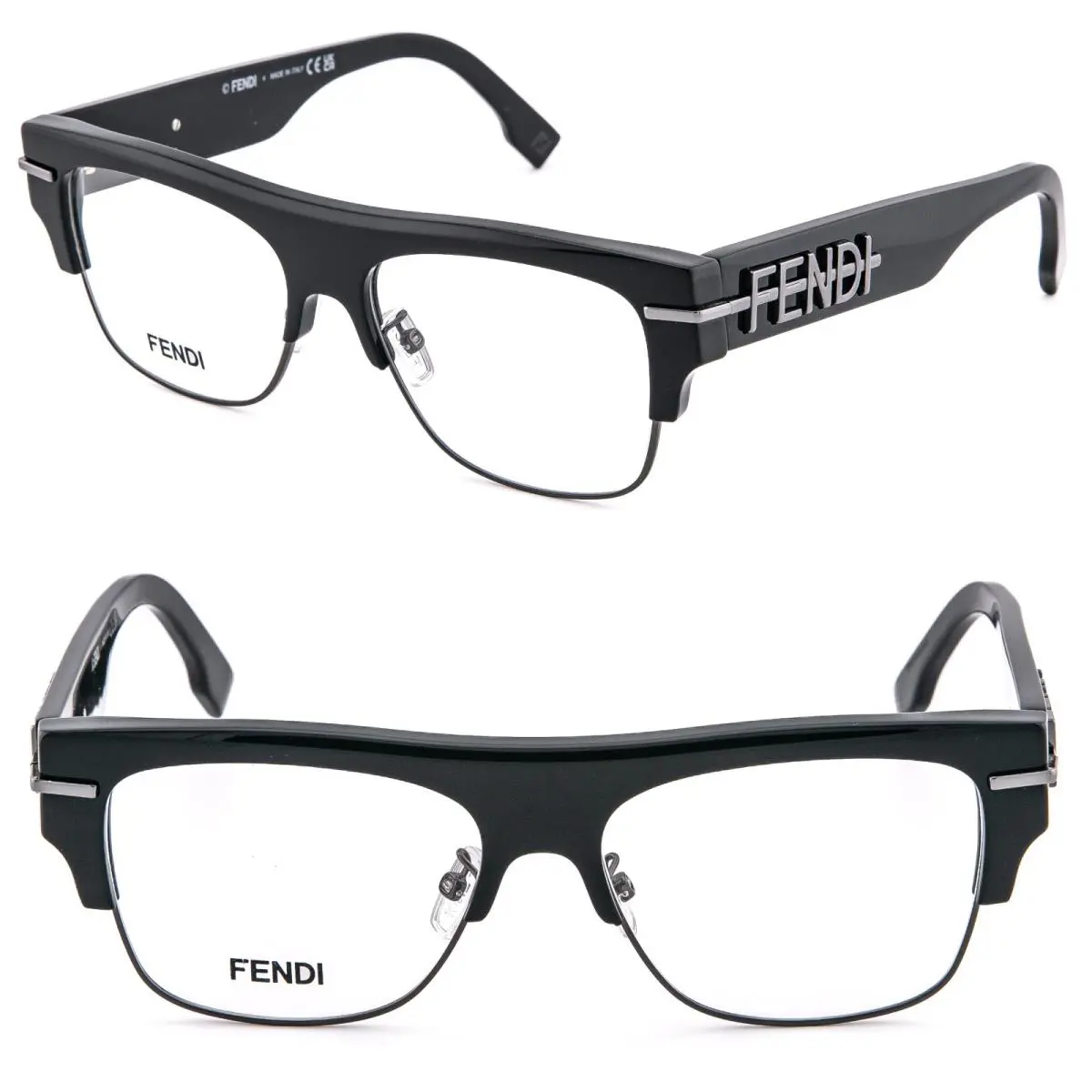 Fendi Fendigraphy Hobo Logo 50095 001 Black Eyeglasses Optical 53mm FE50095U