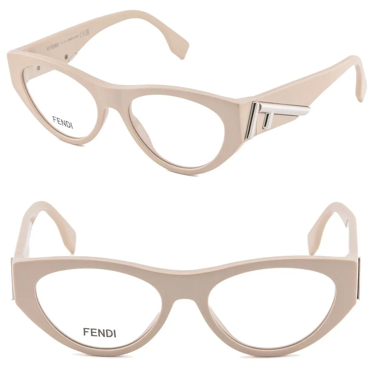 Fendi First Diagonal Logo 50092 057 Beige Eyeglasses Optical 52mm FE50092I