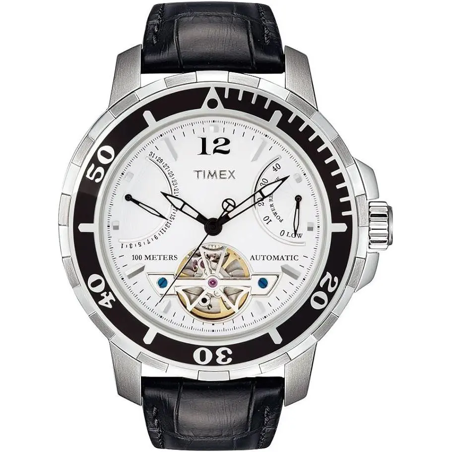Timex Black Croc Leather Dial Automatic Tachymeter Date 100M WATCH-T2M515