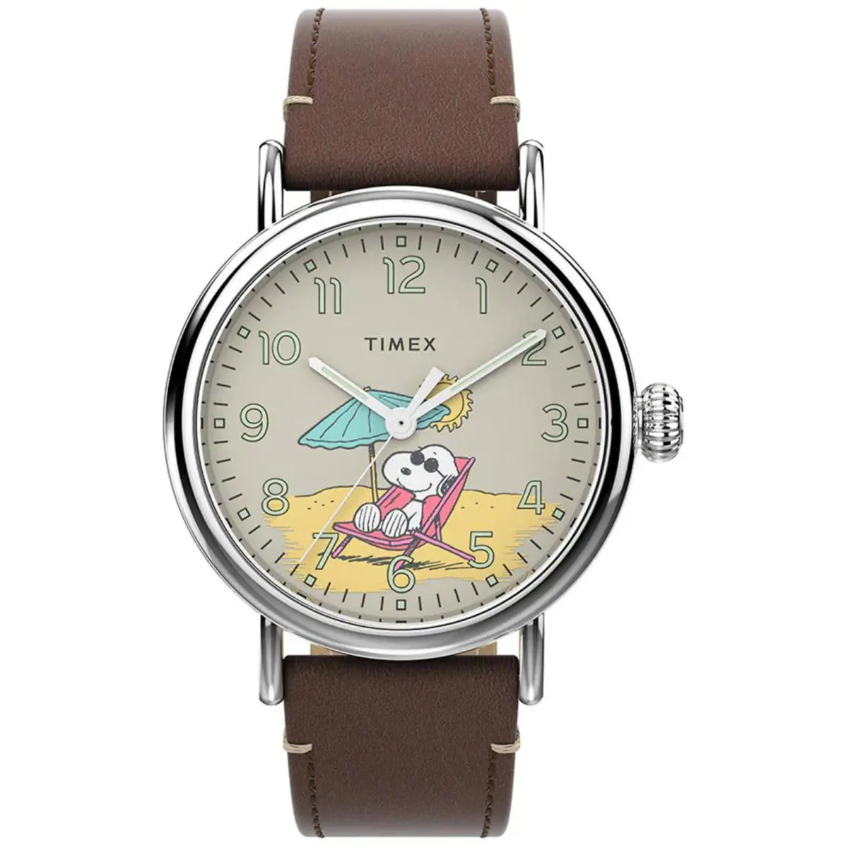 Timex Men`s Watch Standard x Peanuts White Dial Brown Leather Strap TW2V61200VQ - Dial: White, Band: Brown