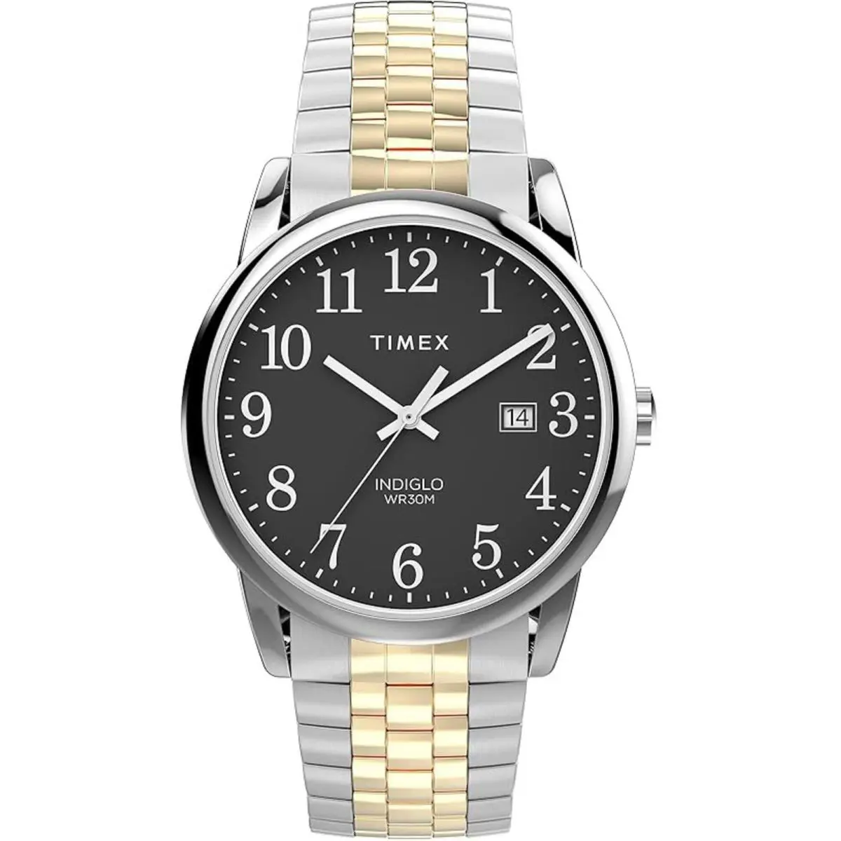 Timex Men`s Watch Easy Reader Quartz Black Dial Two Tone Bracelet TW2W464009J - Dial: Black, Band: Silver, Yellow