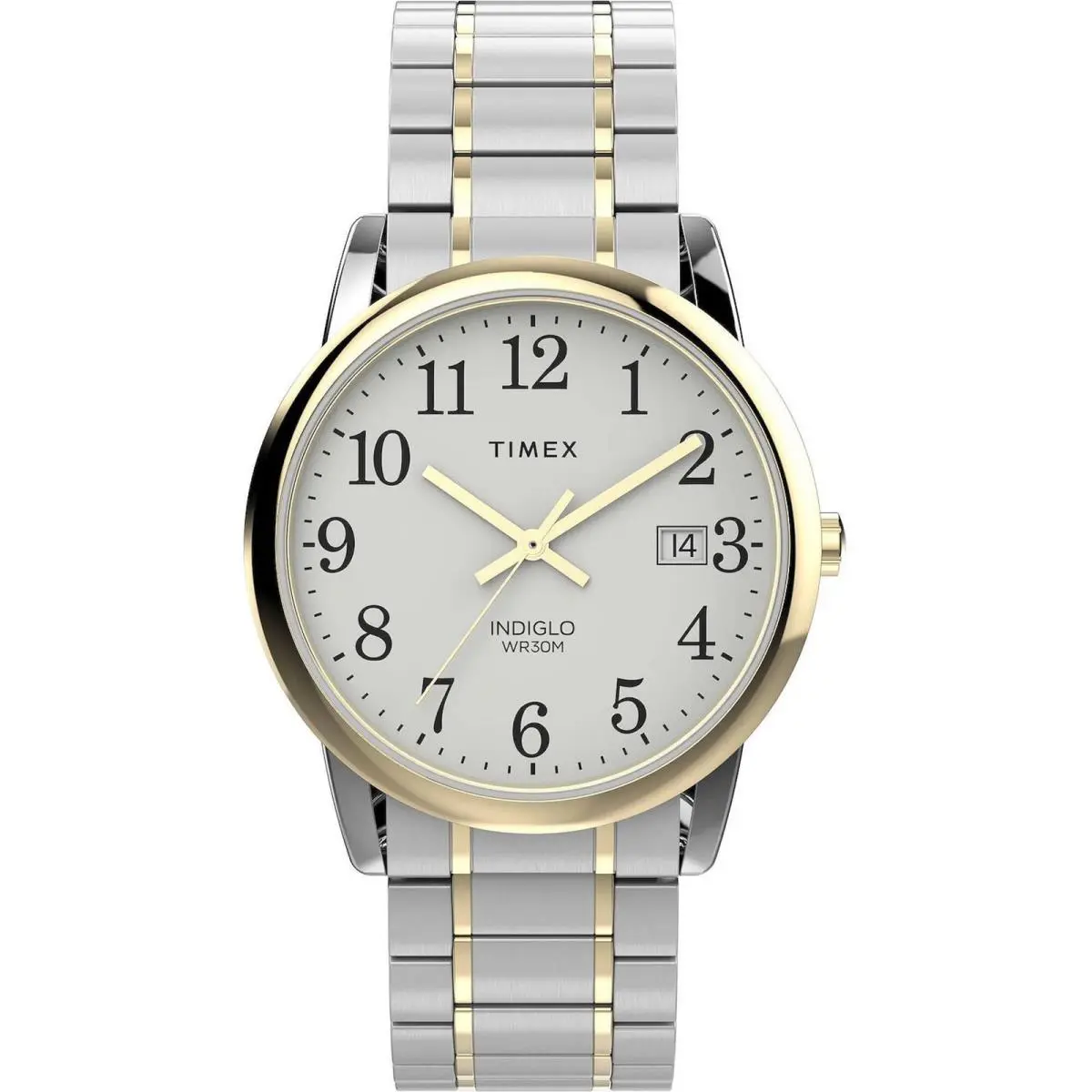 Timex Men`s Watch Easy Reader Quartz White Dial Two Tone Bracelet TW2W52700JT - Dial: White, Band: Silver, Yellow