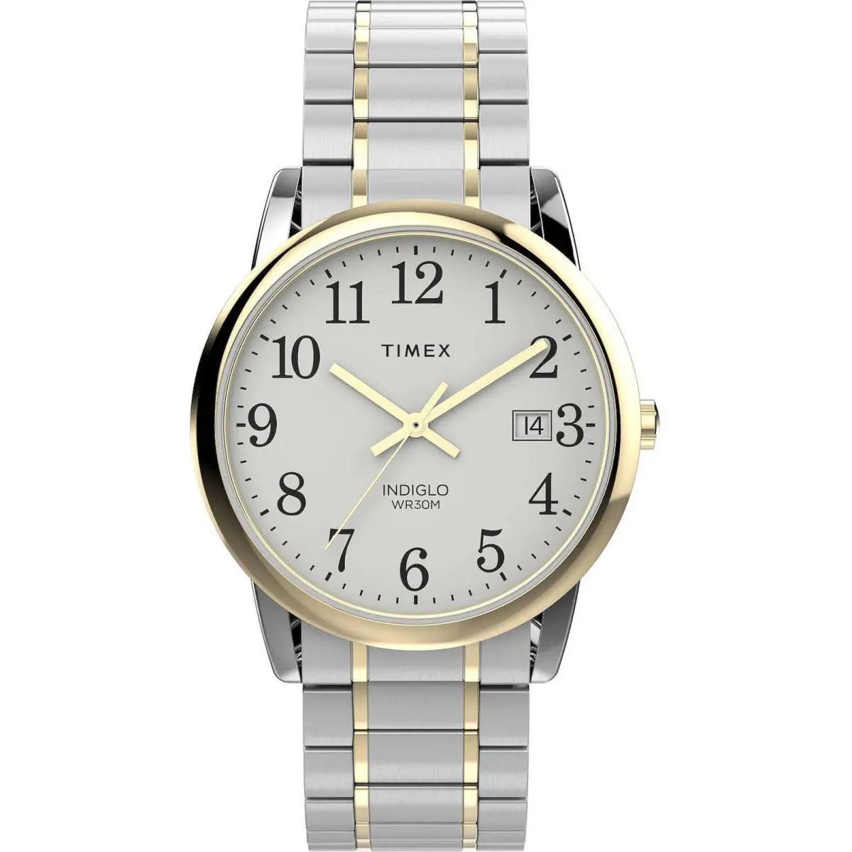 Timex Men`s Watch Easy Reader Quartz White Dial Two Tone Bracelet TW2W52700JT - Dial: White, Band: Silver, Yellow