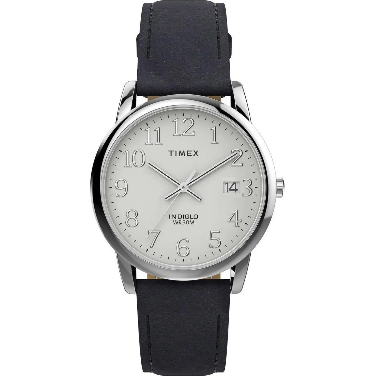 Timex Men`s Watch Easy Reader Quartz White Dial Black Leather Strap TW2W54300JT - Dial: White, Band: Black