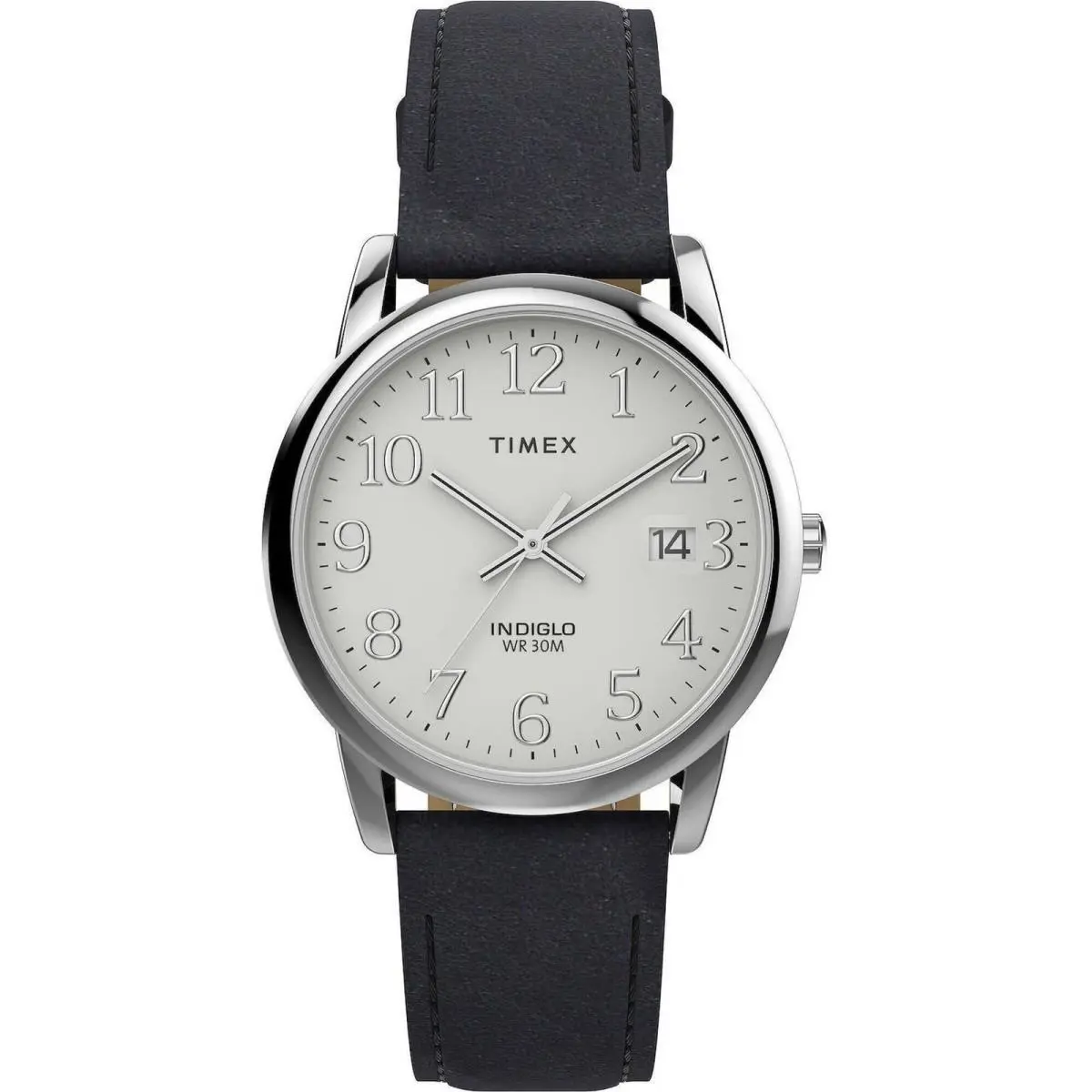 Timex Men`s Watch Easy Reader Quartz White Dial Black Leather Strap TW2W54300JT - Dial: White, Band: Black