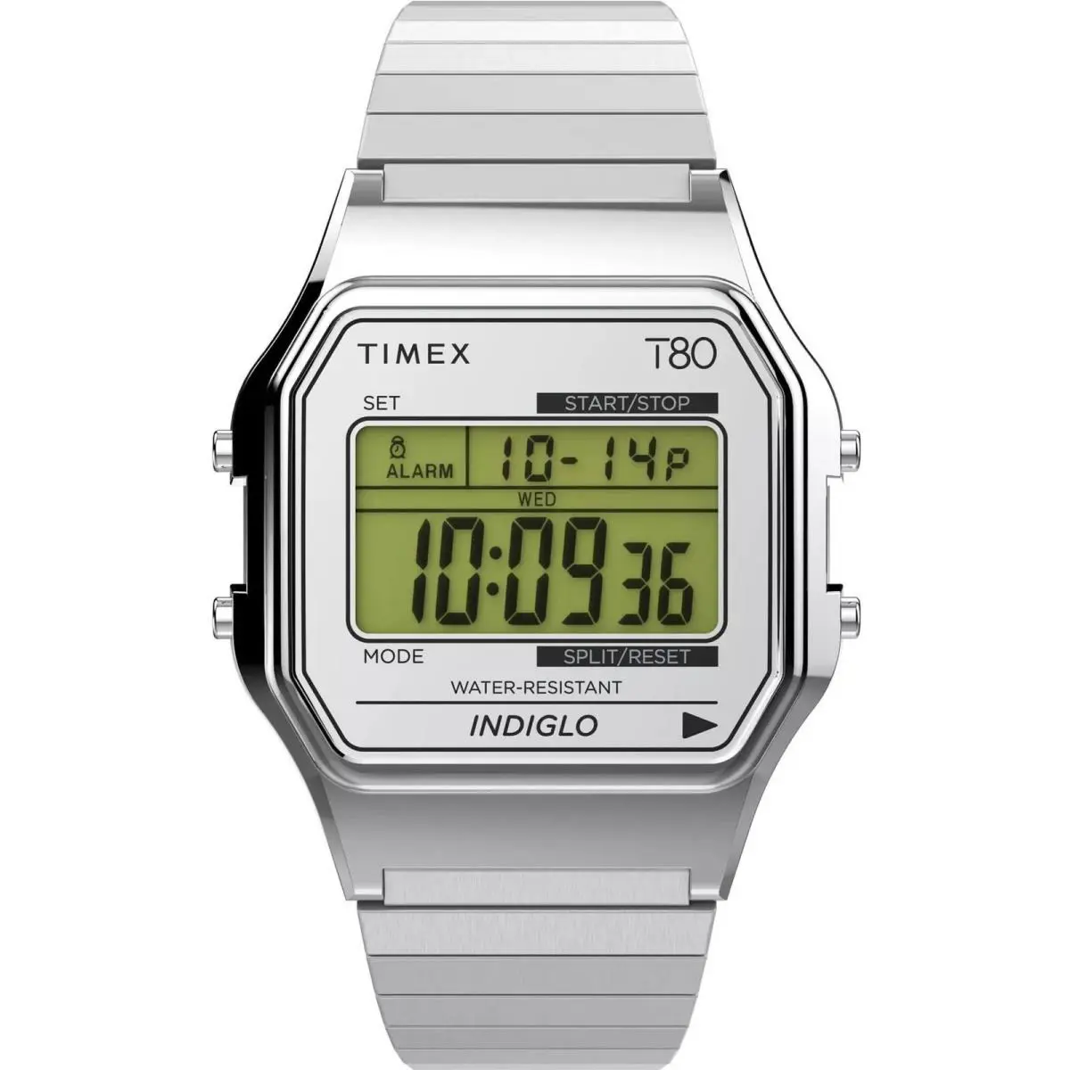 Timex Men`s Watch T80 Digital Dial Silver Tone Steel Bracelet TW2W68200VQ