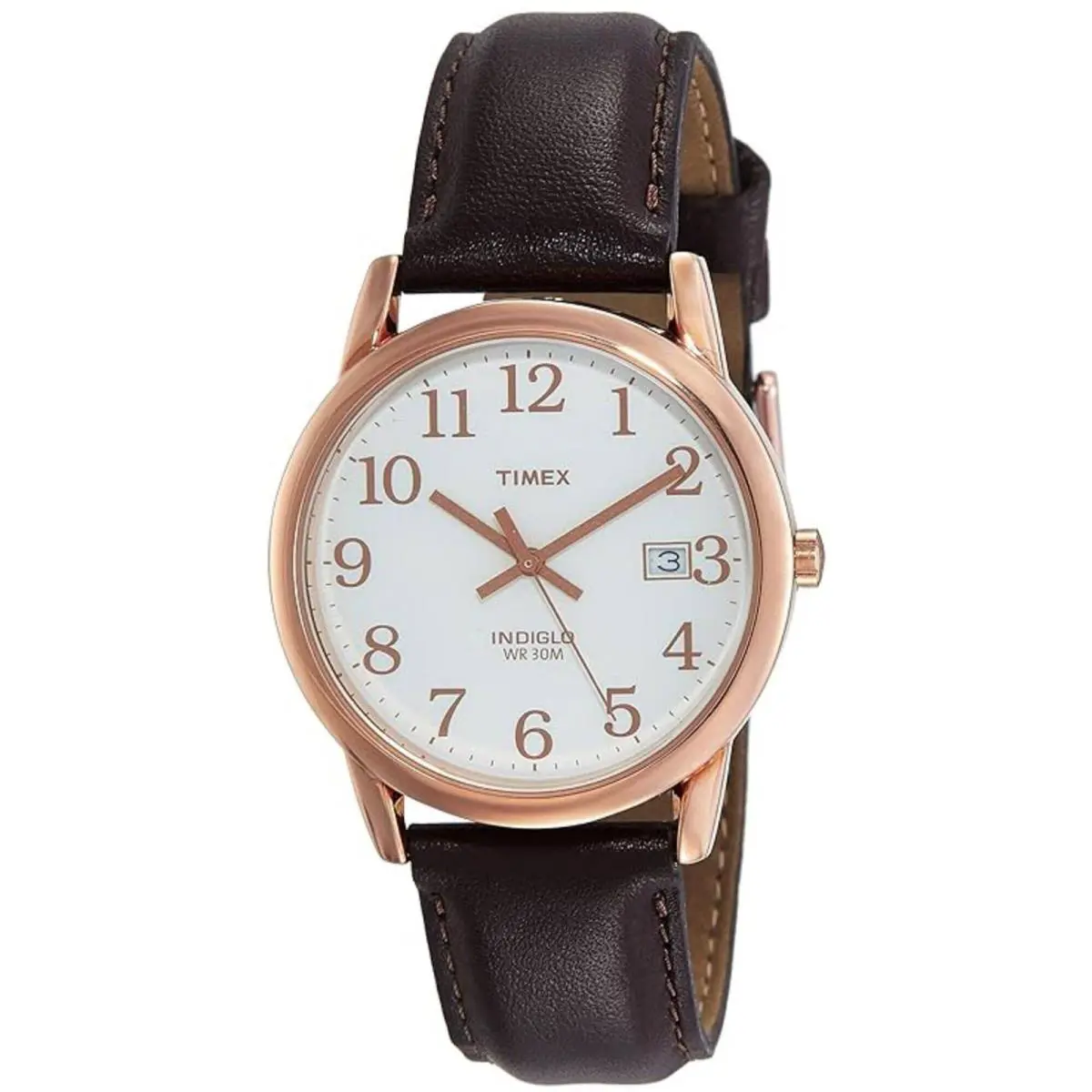 Timex Men`s Watch Easy Reader Quartz White Dial Brown Leather Strap T2P5639J - Dial: White, Band: Brown