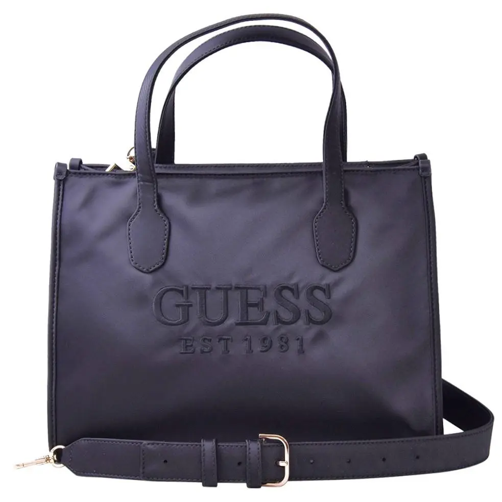 Women`s Silvana Handbag 2-Compartment Pockets Tote Bag Black by Guess