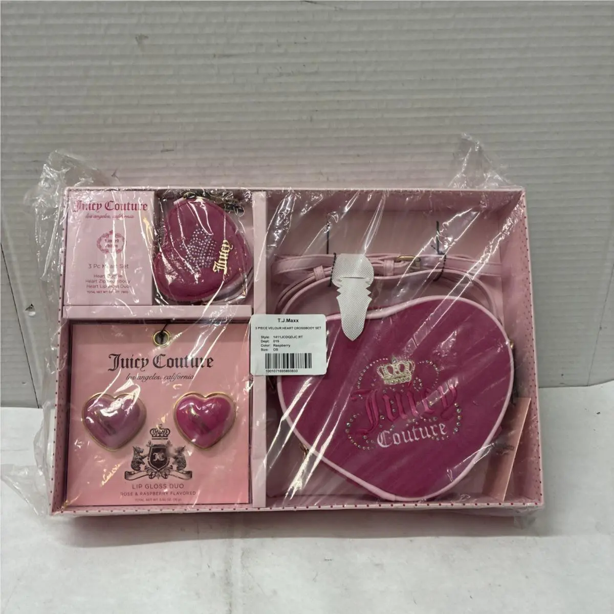 Juicy Couture 3 Pc Velour Heart Crossbody Set