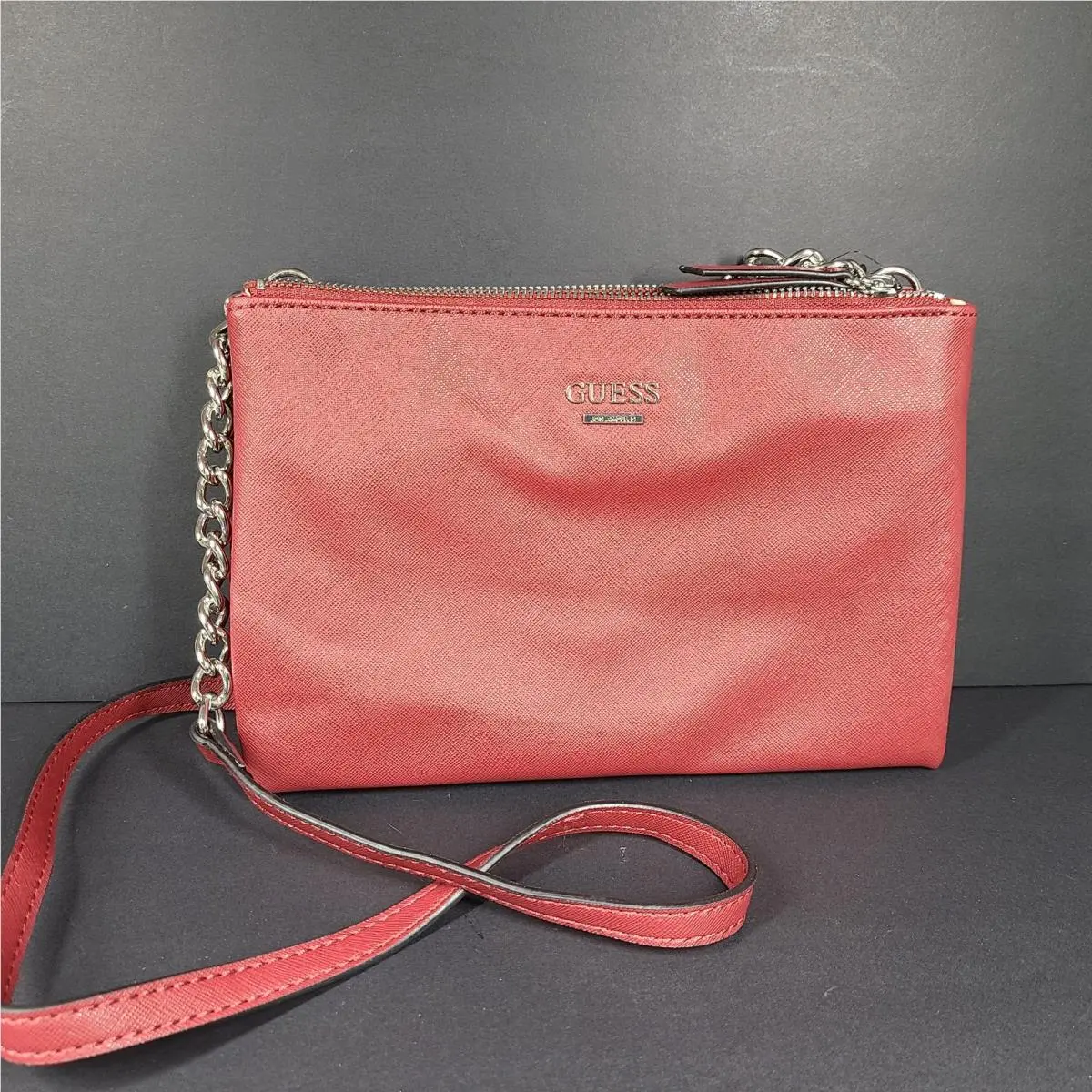 Guess Kalei Mini Double Zip Crossbody Strap Bag Top-zip Pockets Cranberry Red