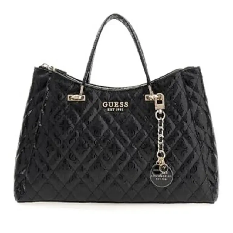 Guess Isemay Girlfriend Medium Satchel Shoulder Bag Black Gold