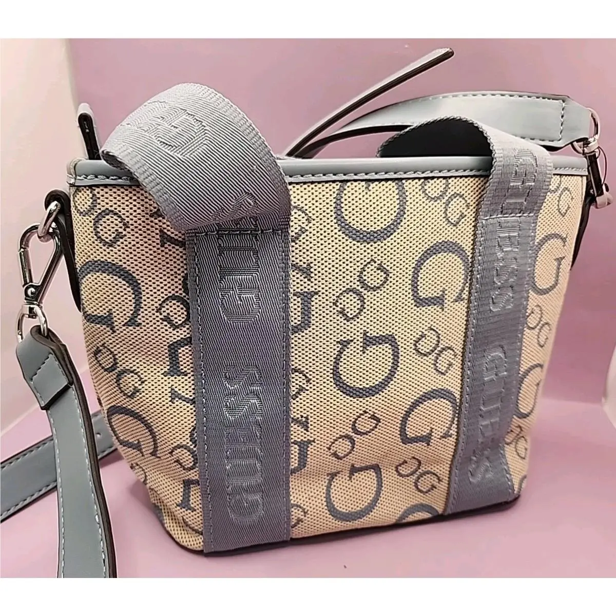 Guess Factory Astra Enlarged Logo Mini Tote Bag -blue/ivory