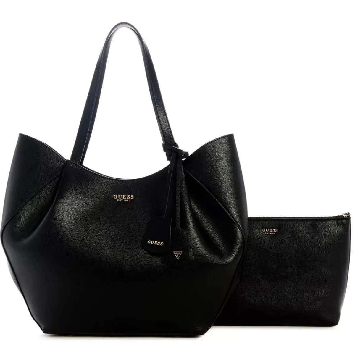 Guess 2 Piece XL Tote Set Amorette Handbag Insert Lack Leather Silver