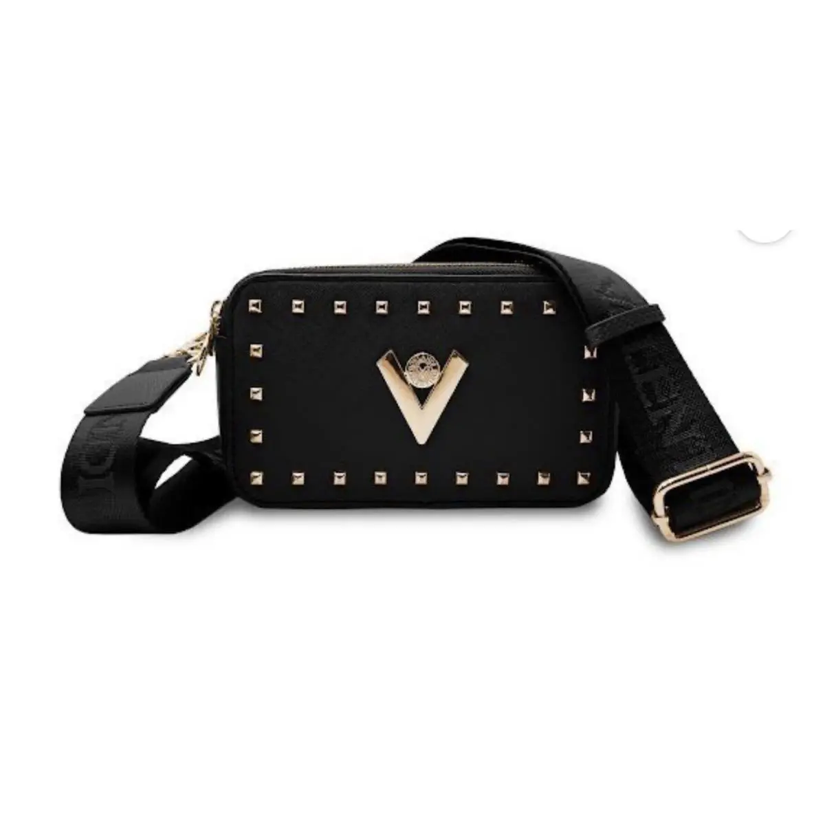 Valentino Orlandi Studded Double Zip Crossbody Camera Bag Purse - Exterior: Black