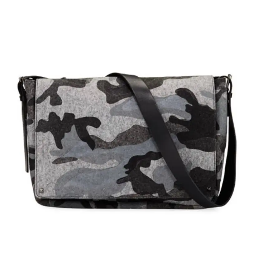 Valentino Garavani Camo Grey / Black Wool Crossbody Messenger Bag