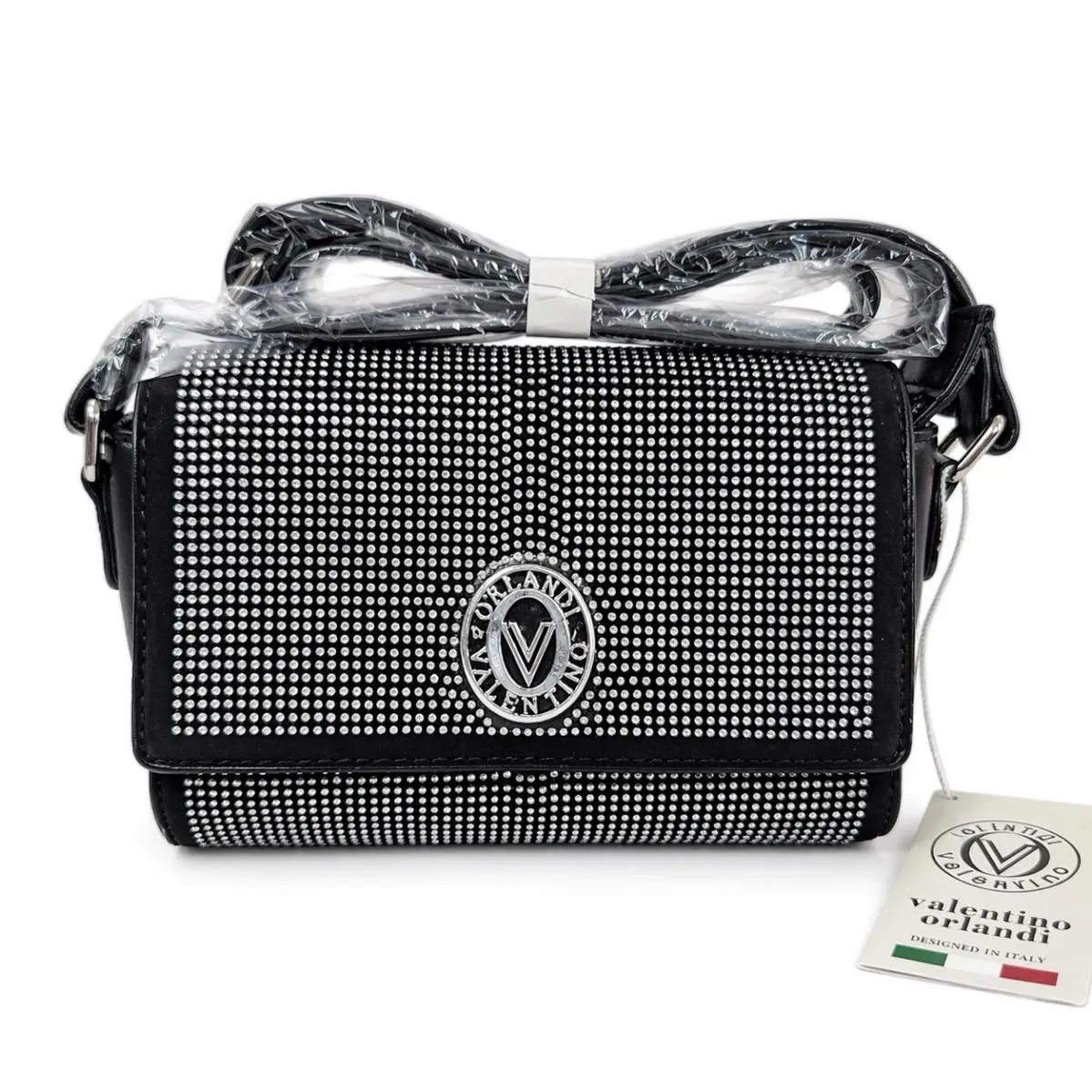 Valentino Orlandi Studded Crossbody Bag Black Bling Rhinestone