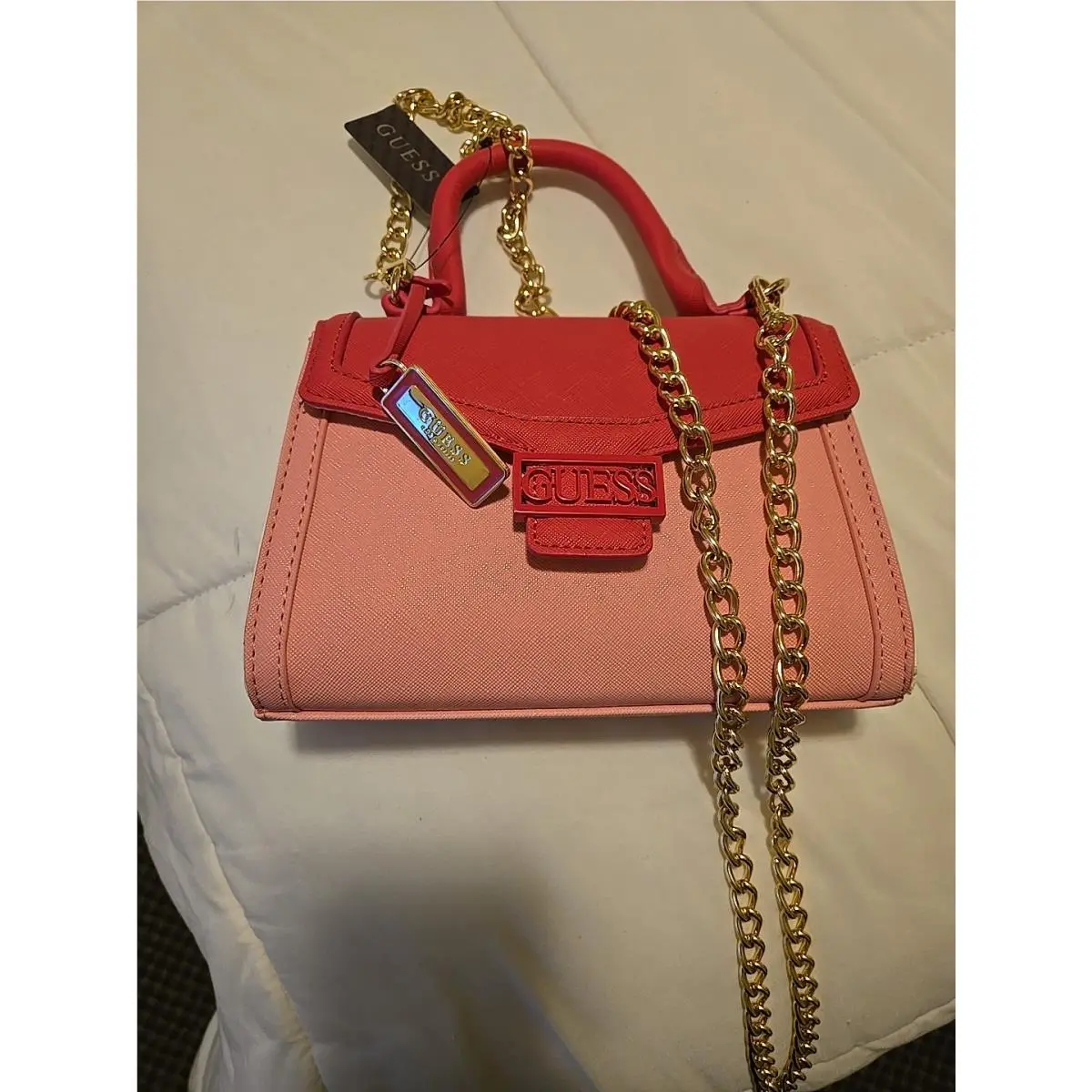 Guess Hot Pink Sabrina Top Handle Mini Crossbody Bag