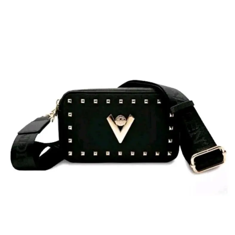 Valentino Orlandi Crossbody Camera Bag Purse Black Gold Hardware 8×5×3