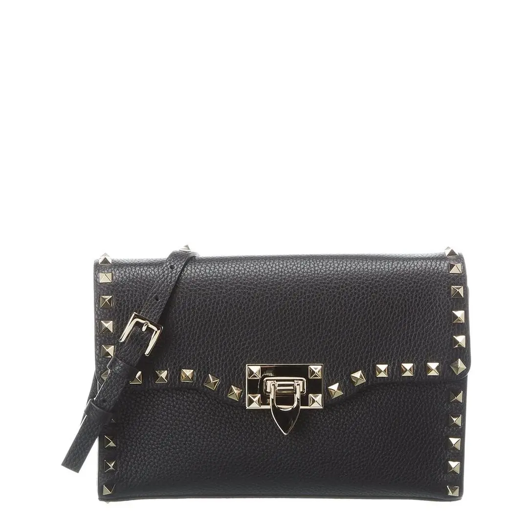 Valentino Rockstud Small Grainy Leather Crossbody Women`s Black