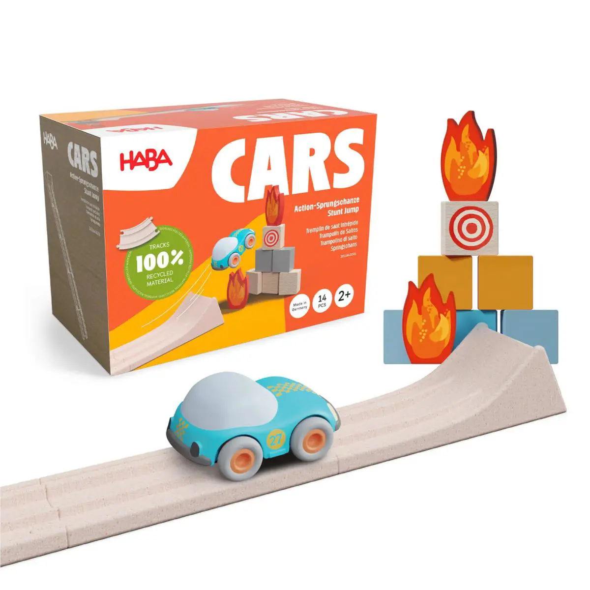 Haba Cars Action Ramp 14-Piece Toy Car Ramp Set Sustainable Kids` Race Track