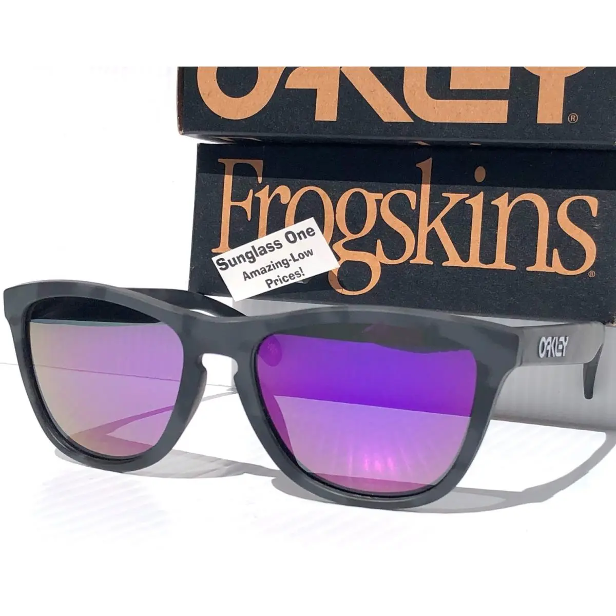 Oakley Frogskins Matte Black Camo Polarized Galaxy Violet Lens Sunglass 9245-65