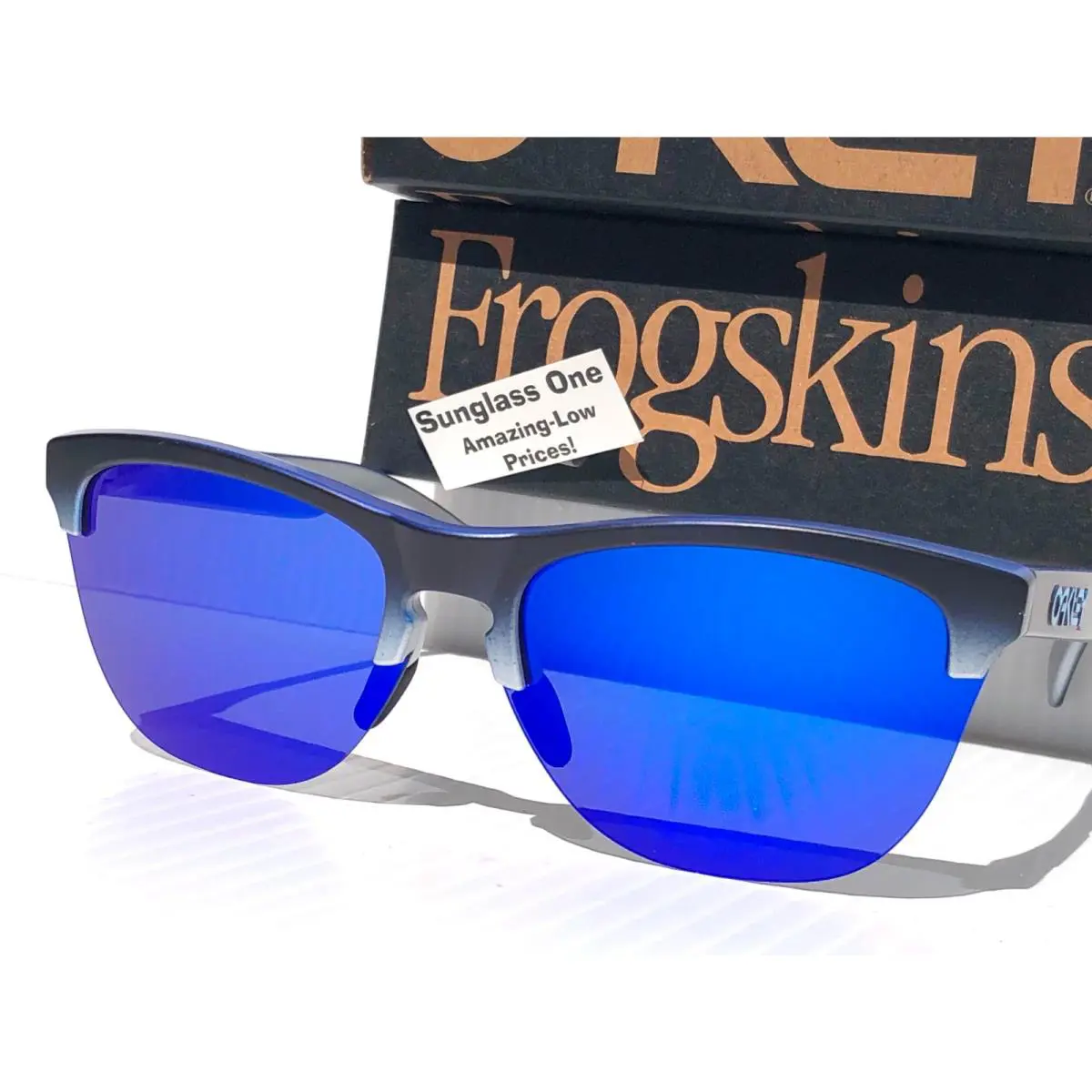 Frogskins Lite Black Silver Fade Polarized Galaxy Blue Sunglass 9374-17 by Oakley