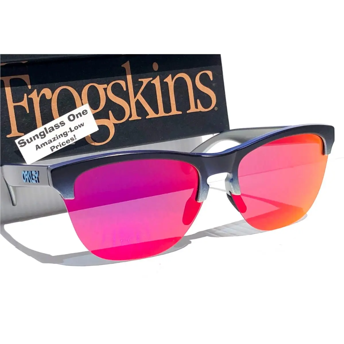 Oakley Frogskins Lite Black Silver Fade Polarized Galaxy Magenta Sunglass 9374