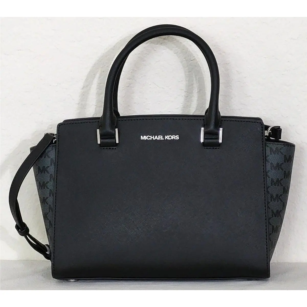Selma Black Saffiano Logo Medium Satchel Bag +/or Wallet Satchel by Michael Kors