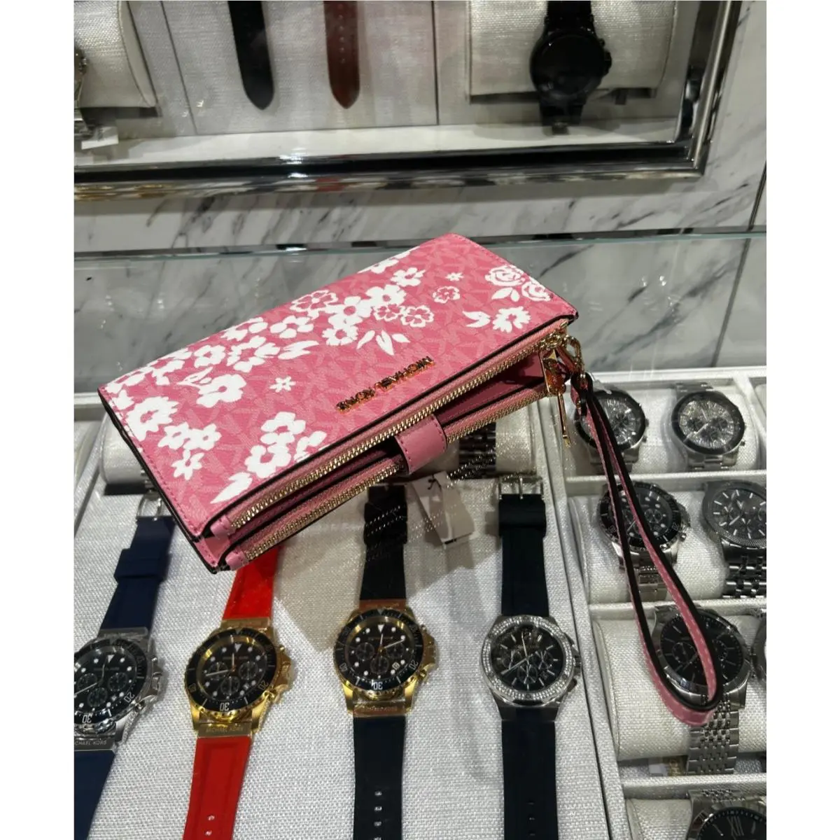 Jet Set Travel Women Large Double Zip Wristlet Wallet Phone Holder CARNATION by Michael Kors
