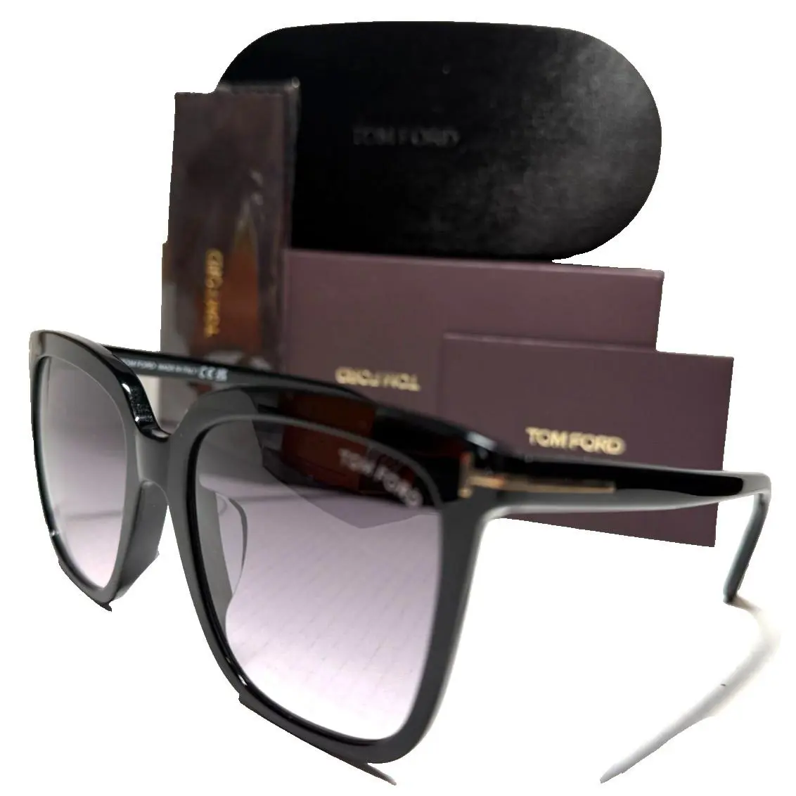 Tom Ford TF958-D 01B Shiny Black Silver W/smoke Gradient Lenses Sunglasses 55-19