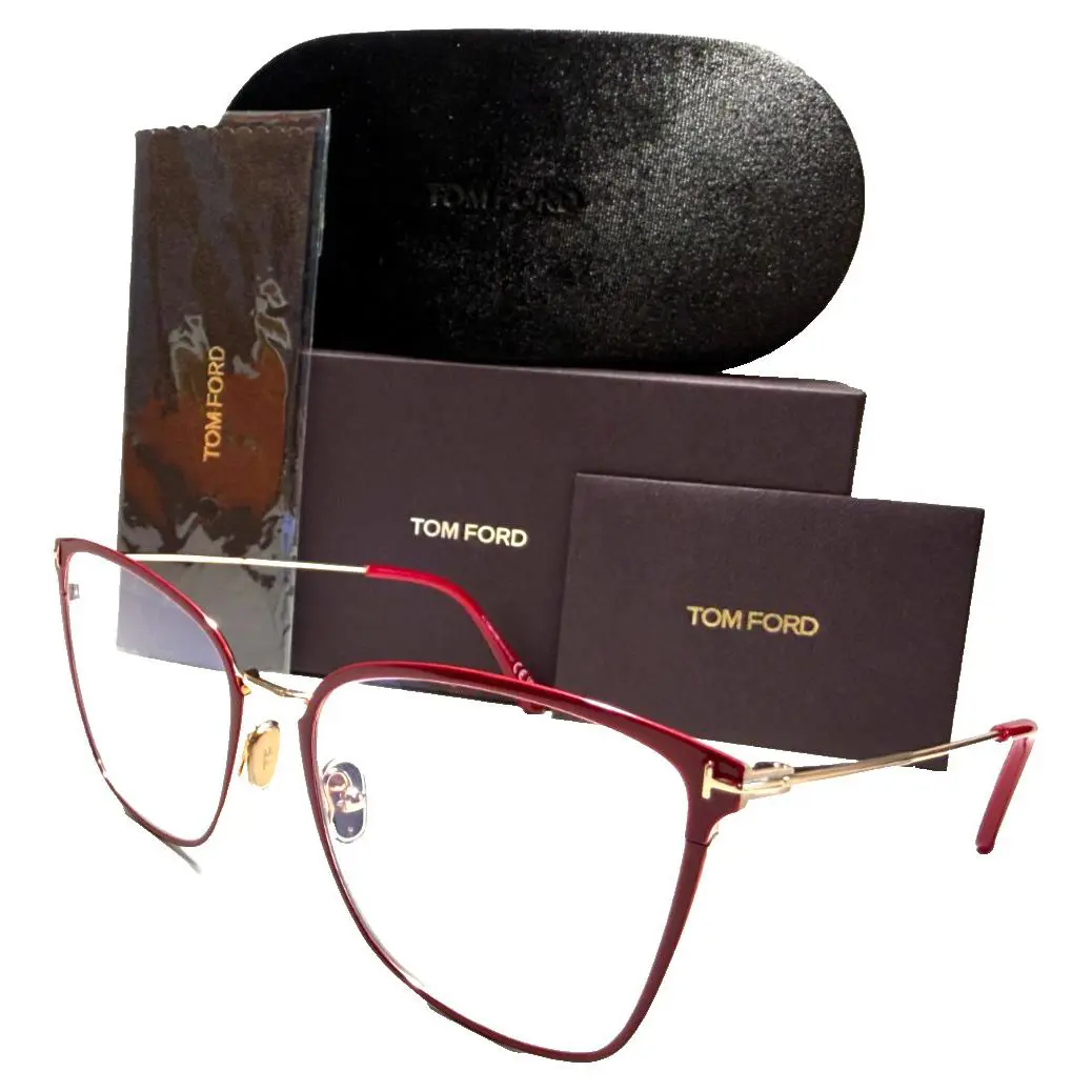 Tom Ford TF 5839-B 075 Shiny Red Enamel/gold Temples Eyeglasses 56-18