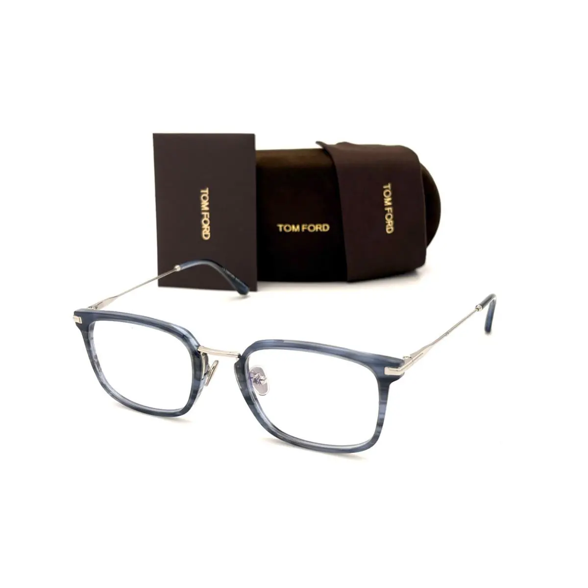 Tom Ford FT5747 055 Blue Havana Silver / Clear Lens 54mm Eyeglasses TF5747