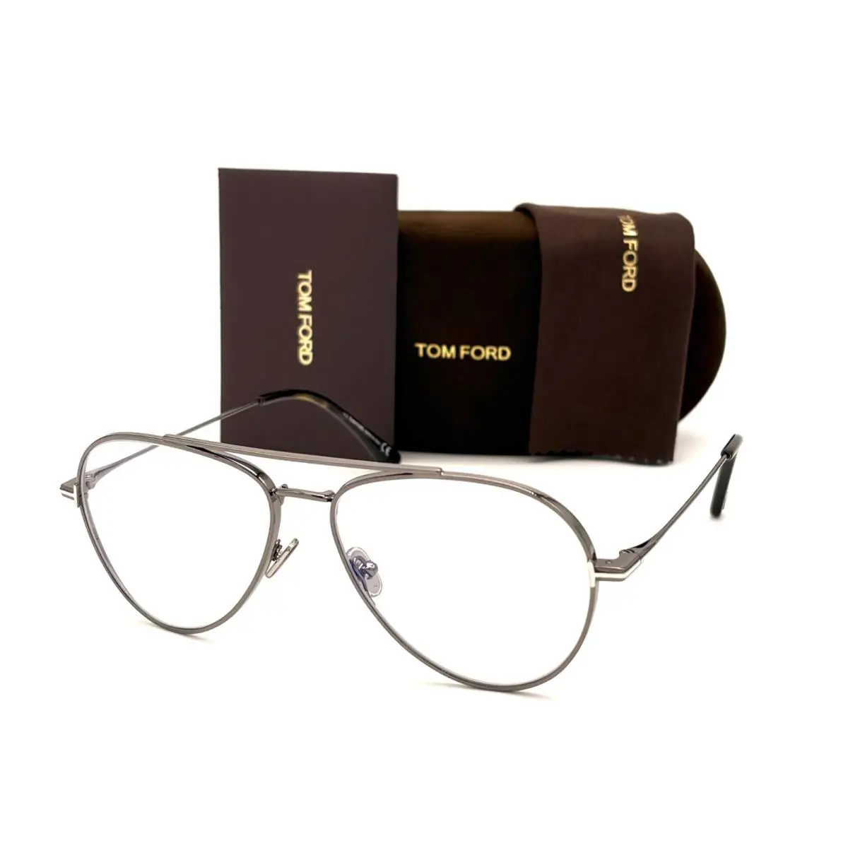 Tom Ford FT5800-B 008 Shiny Palladium / Clear Blue Block 56mm Eyeglasses TF5800