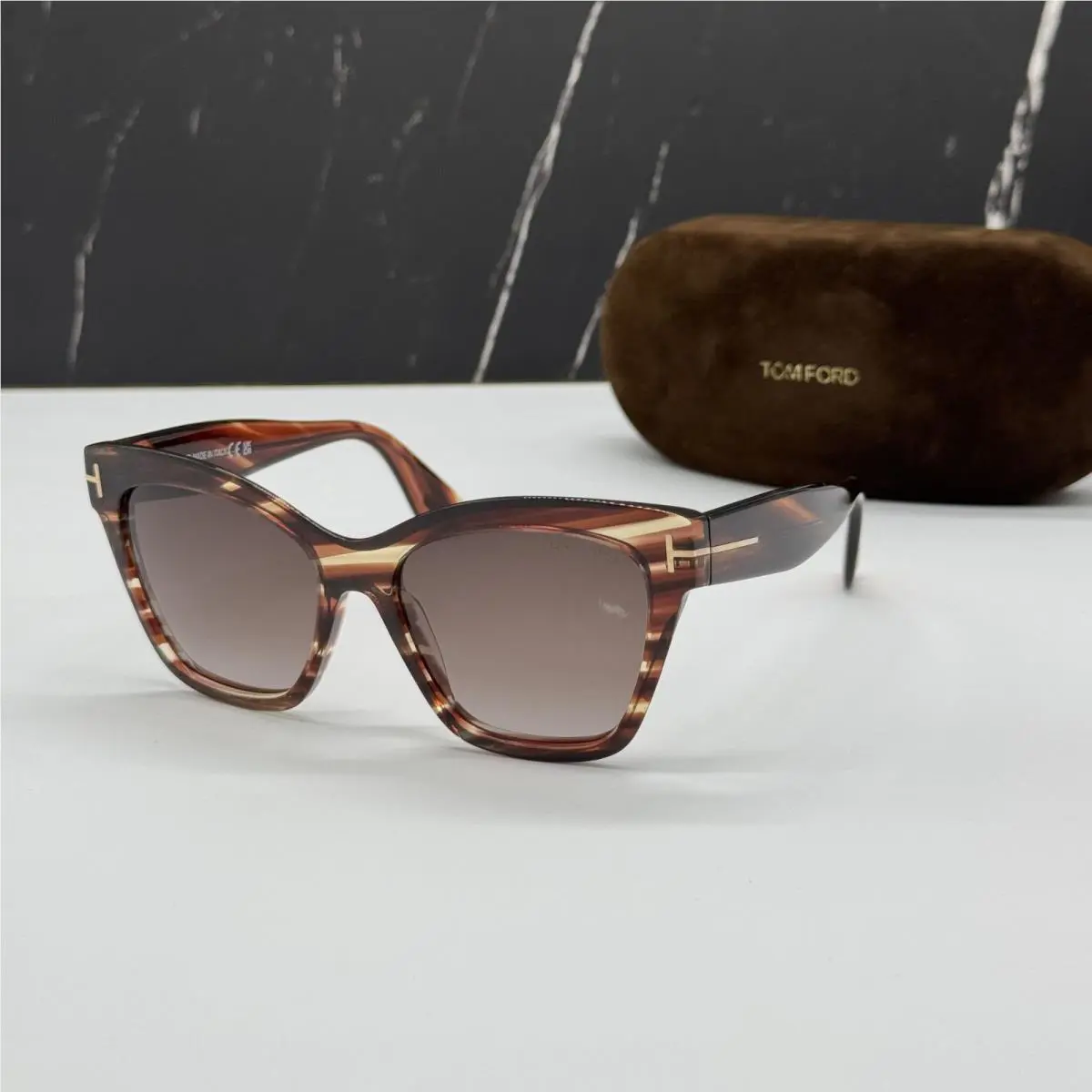 Tom Ford Elvira TF1217 55T Havana/brown Women Cat Eye Sunglasses FT1217