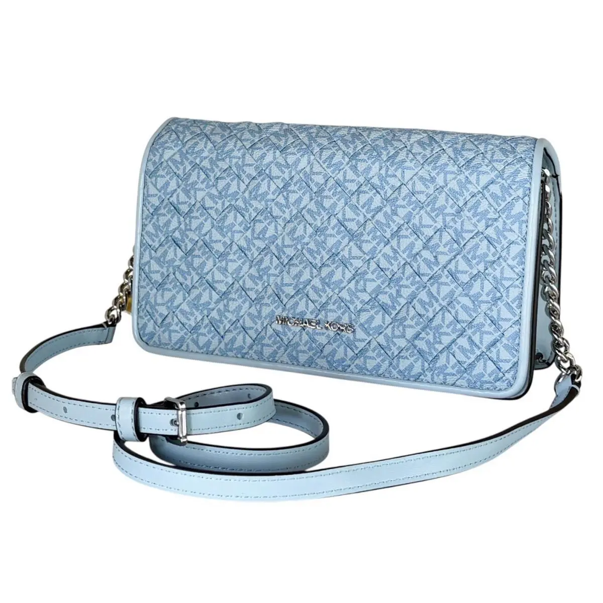 Michael Kors Jet Set Travel Medium Flap Shoulder Crossbody Bag MK Pale Ocean